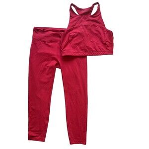 Outdoor Voices TechSweat Crop Top Bra 7/8 Flex Legging Set Pink Red Size L Large